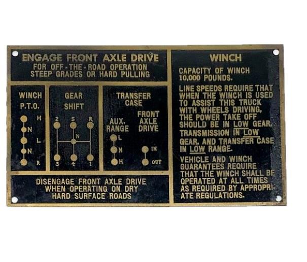 Engage Front Axle Drive Data Plate